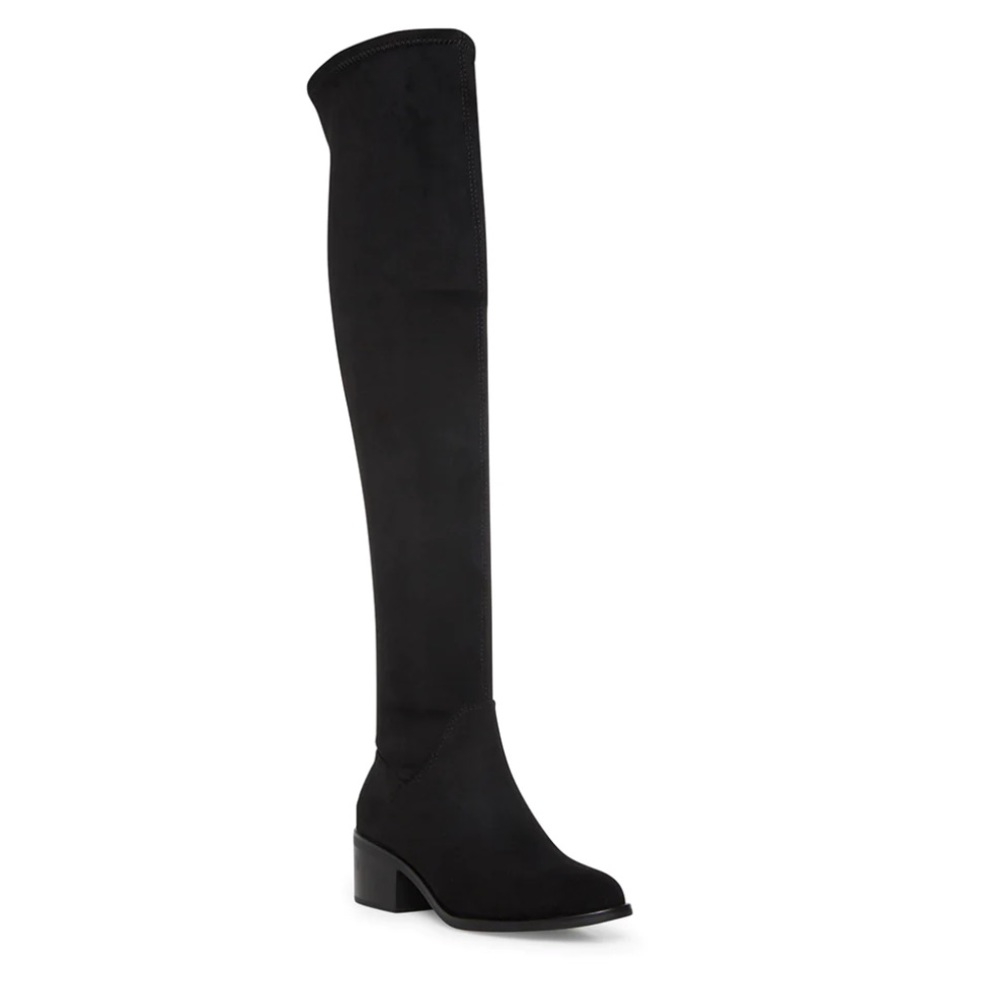 STEVE MADDEN BLACK AGGIE HIGH KNEE BOOTS